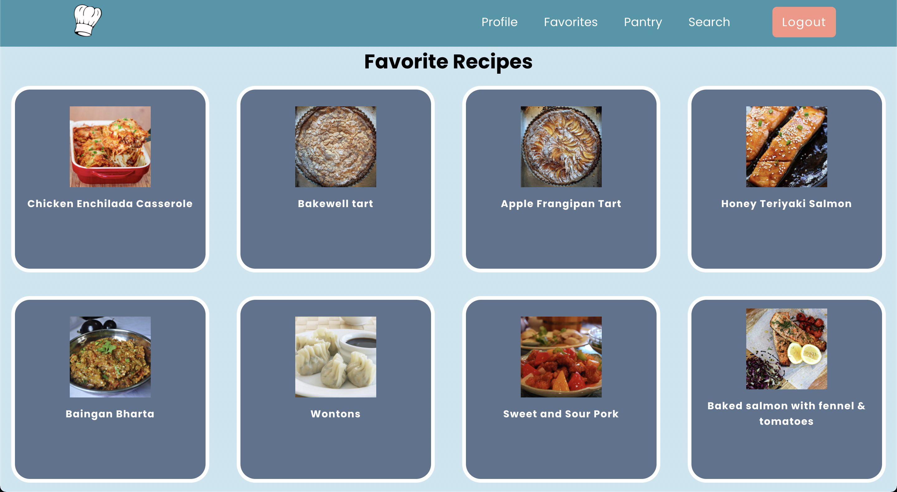 Screenshot of Favorites tab from Insta-Chef